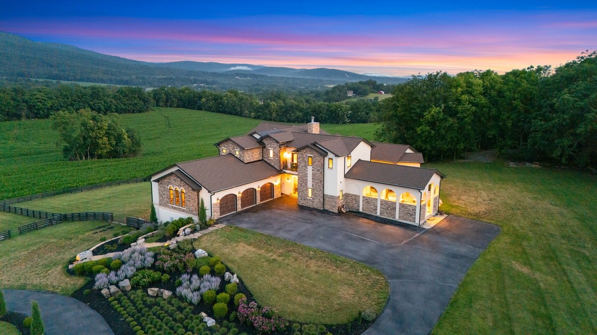Estate exterior twilight view 4
